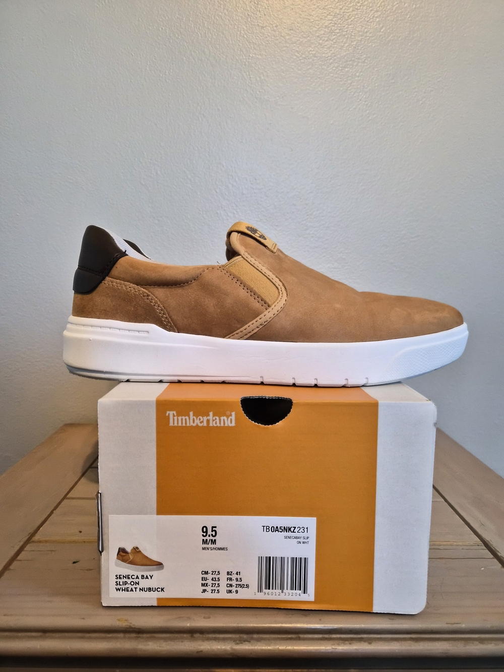 Timberland Tan Mens Seneca Bay Suede Slip-On Sneakers with White Sole